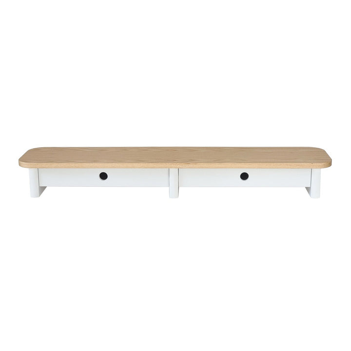 JUBI 109cm monitorskærmstativ med skuffer Ash White – eksakt packshot paa hvid baggrund