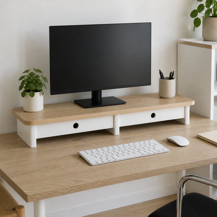 JUBI 109cm monitorskærmstativ med skuffer Ash White – materiale- eller konstruktionsdetalje