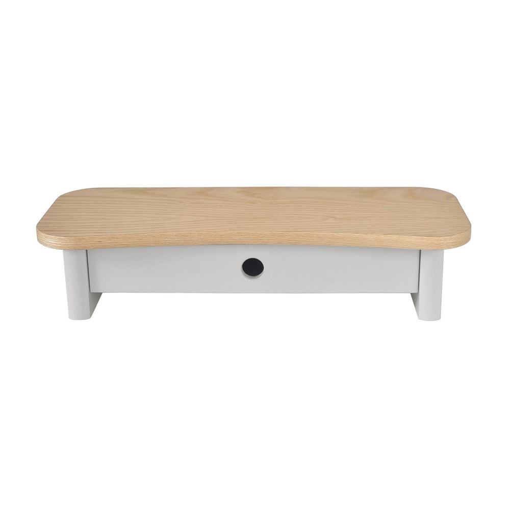 JUBI 60cm monitorskærmstativ med skuffe Ash Pearl Grey – eksakt packshot paa hvid baggrund