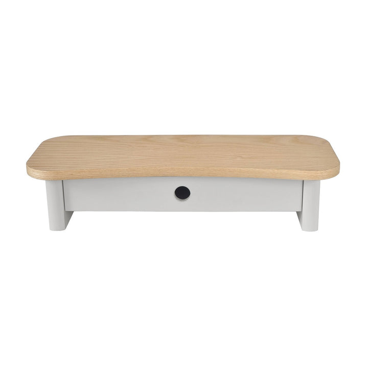 JUBI 60cm monitorskærmstativ med skuffe Ash Pearl Grey – eksakt packshot paa hvid baggrund