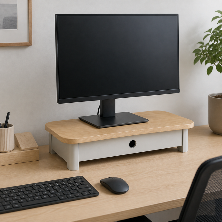 JUBI 60cm monitorskærmstativ med skuffe Ash Pearl Grey – materiale- eller konstruktionsdetalje
