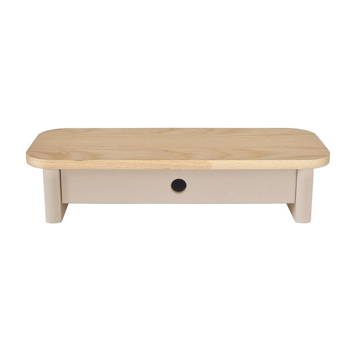 JUBI 60x24cm monitorskærmstativ med skuffe Ash Brown Beige – eksakt packshot paa hvid baggrund