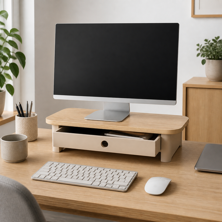 JUBI 60x24cm monitorskærmstativ med skuffe Ash Brown Beige – vigtigste funktion