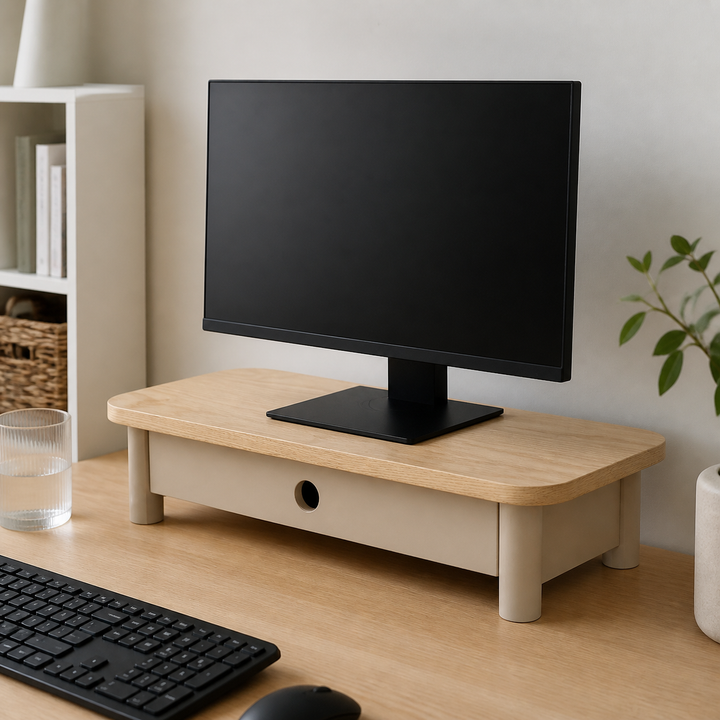 JUBI 60x24cm monitorskærmstativ med skuffe Ash Brown Beige – materiale- eller konstruktionsdetalje