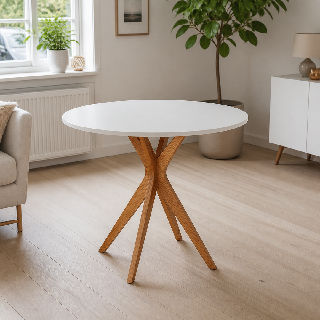 JUBI Lille Rundt Spisebord diam. 70cm Oak Pearl Grey – hele produktet lukket i hjemmet