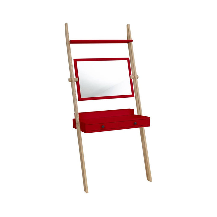 LENO sminkebord 79x183cm - Asketræ / Rød – eksakt packshot paa hvid baggrund