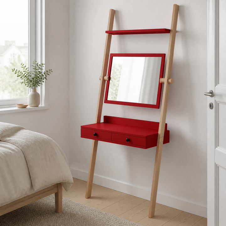 LENO sminkebord 79x183cm - Asketræ / Rød – anden naturlig anvendelse eller vinkel