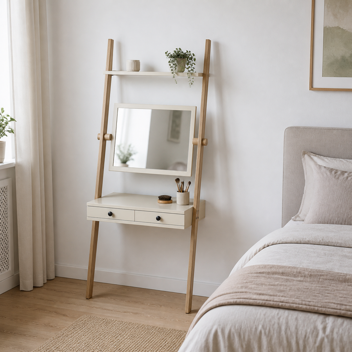 LENO sminkebord 79x183cm Asketræ Brown Beige – hero i naturlig brug