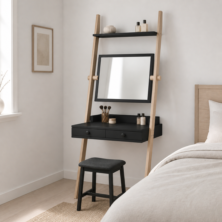 LENO sminkebord 79x183cm Asketræ Sort – vigtigste funktion