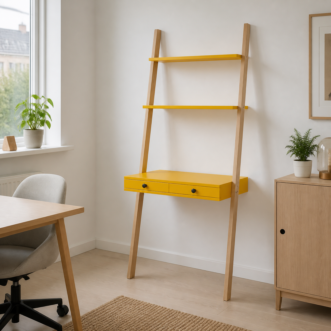 LENO Stigehylde Skrivebord 79x183cm Gul – anden naturlig anvendelse eller vinkel