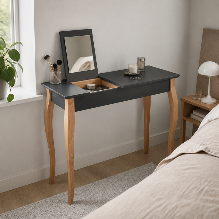 LILLO Sminkebord med spejl - 105x35cm Grafit – vigtigste funktion