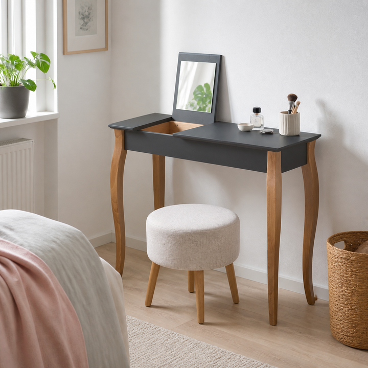 LILLO Sminkebord med spejl - 105x35cm Grafit – anden naturlig anvendelse eller vinkel