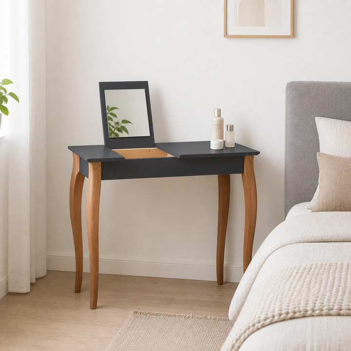 LILLO Sminkebord med spejl - 105x35cm Grafit – supplerende neutral dagslysscene