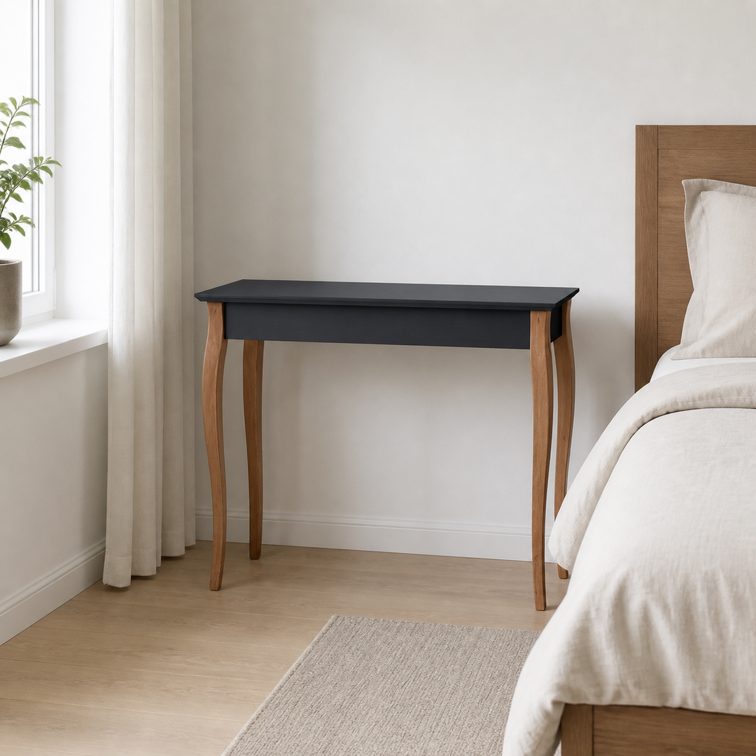 LILLO Sminkebord med spejl - 105x35cm Grafit – hele produktet lukket i hjemmet