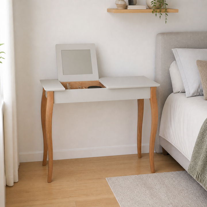 LILLO Sminkebord med spejl - 105x35cm Lysegrå – vigtigste funktion