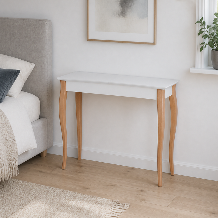 LILLO Sminkebord med spejl - 105x35cm Lysegrå – hele produktet lukket i hjemmet