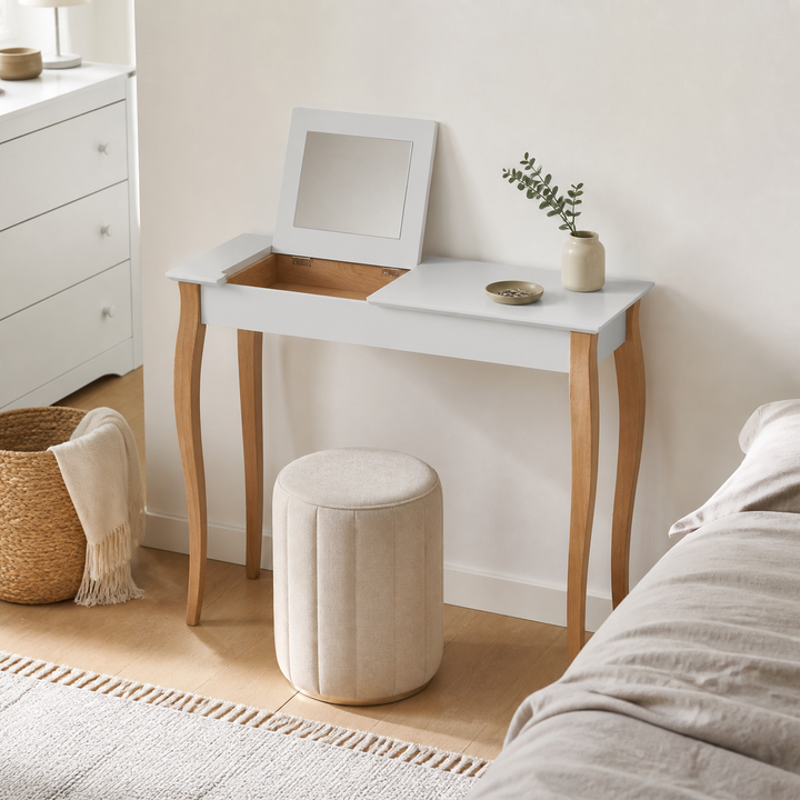 LILLO Sminkebord med spejl - 105x35cm Lysegrå – anden naturlig anvendelse eller vinkel