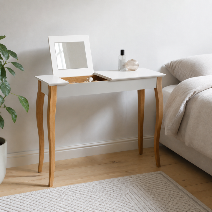LILLO Sminkebord med spejl - 105x35cm Lysegrå – supplerende neutral dagslysscene