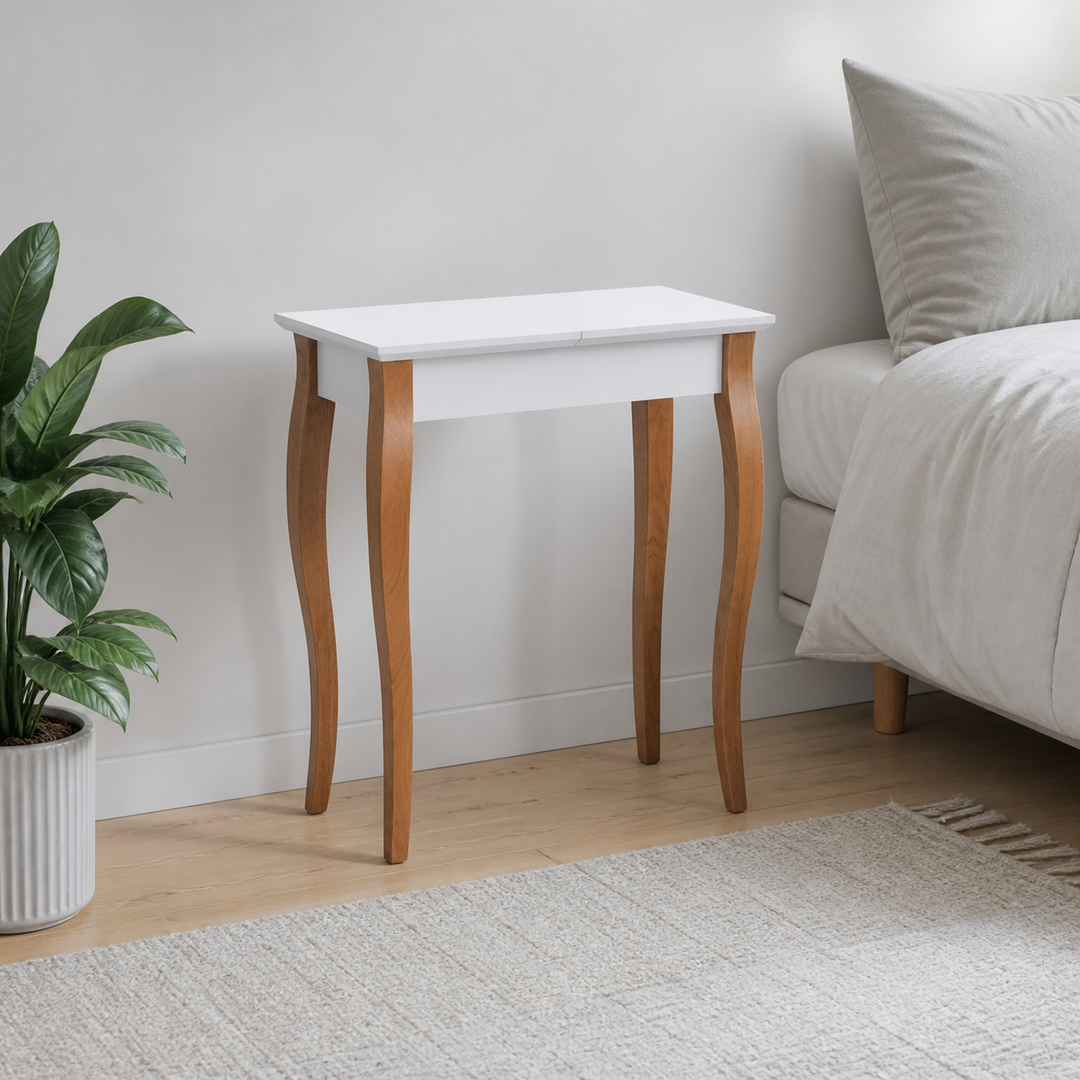 LILLO Sminkebord med spejl - 65x35cm Hvid – hele produktet lukket i hjemmet