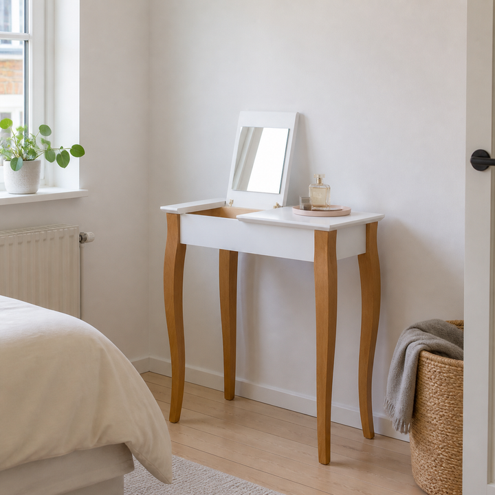 LILLO Sminkebord med spejl - 65x35cm Hvid – anden naturlig anvendelse eller vinkel
