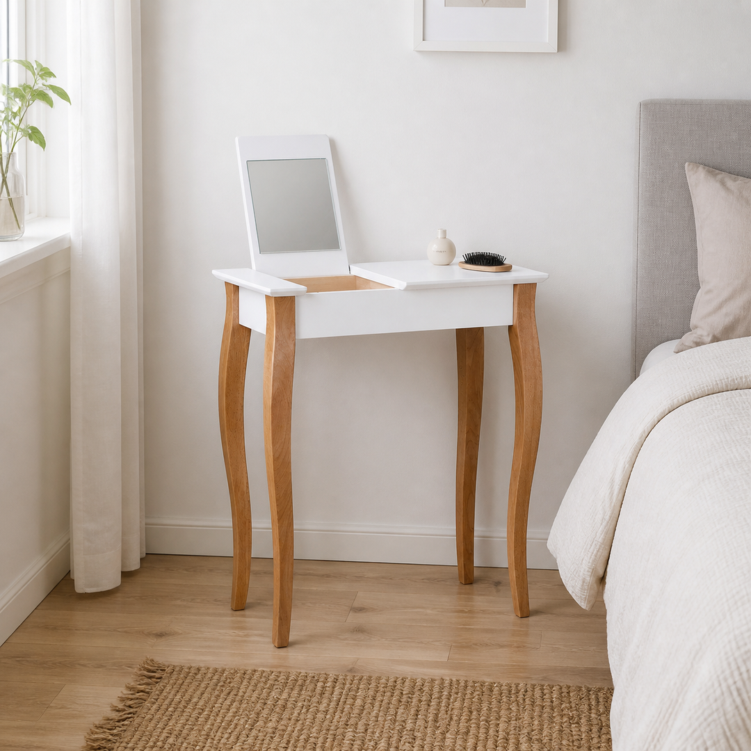LILLO Sminkebord med spejl - 65x35cm Hvid – supplerende neutral dagslysscene