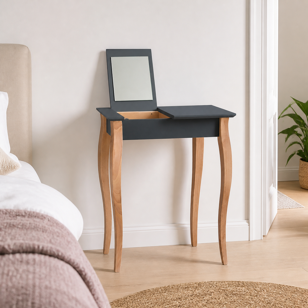 LILLO Sminkebord med spejl - 65x35cm hvide ben / grafit – hero i naturlig brug