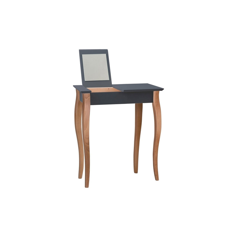LILLO Sminkebord med spejl - 65x35cm hvide ben / grafit – eksakt packshot paa hvid baggrund