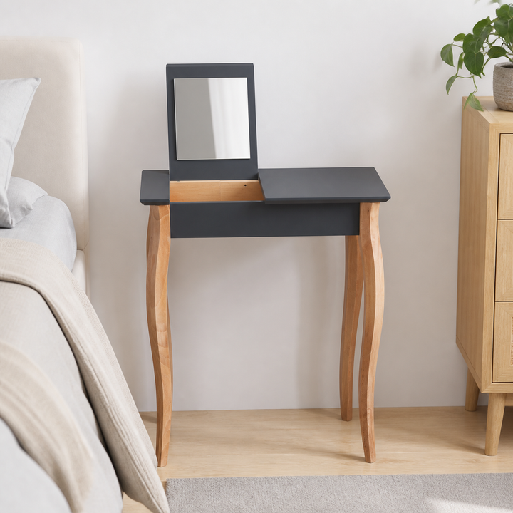 LILLO Sminkebord med spejl - 65x35cm hvide ben / grafit – materiale- eller konstruktionsdetalje