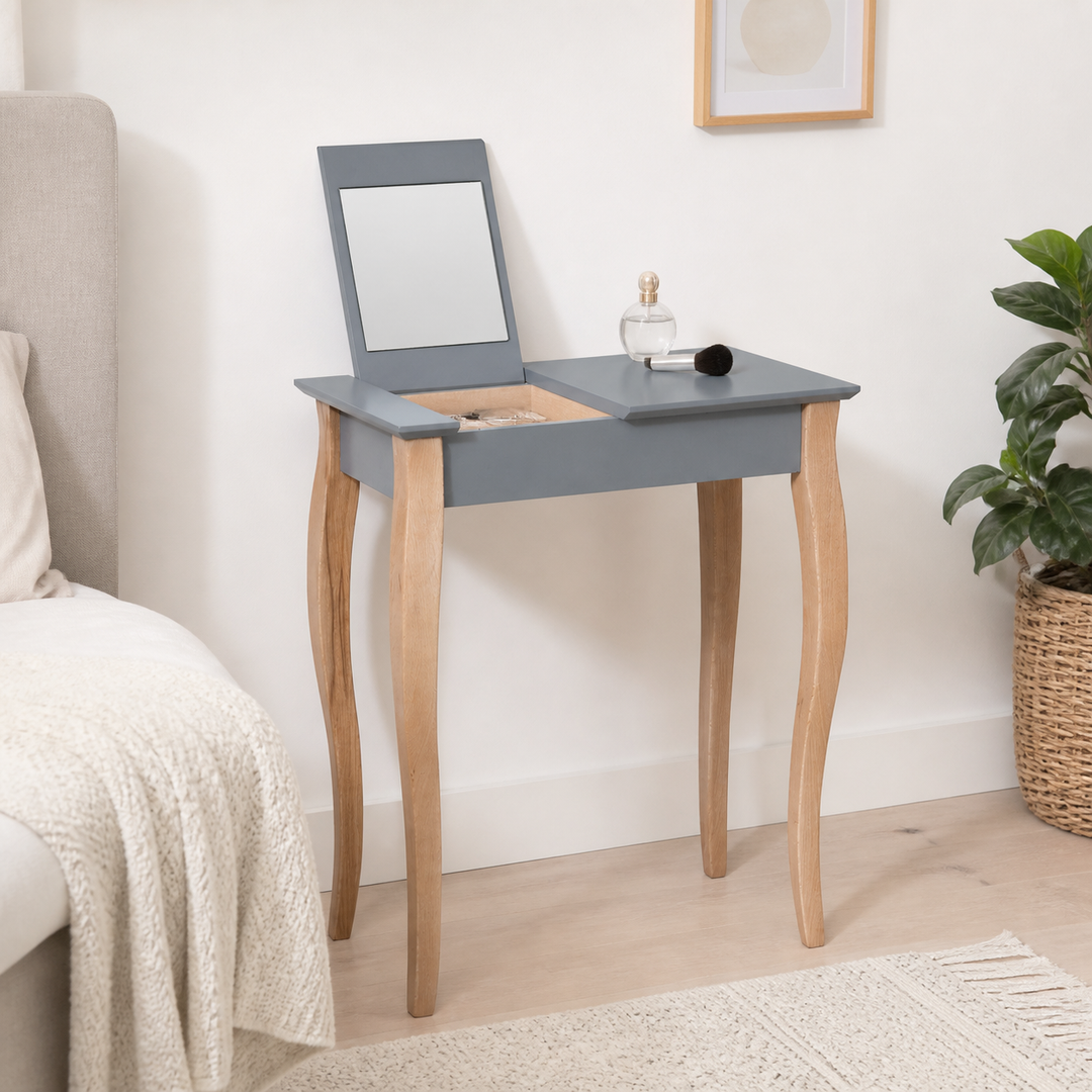LILLO Sminkebord med spejl - 65x35cm Hvide Ben / Mørkegrå – materiale- eller konstruktionsdetalje