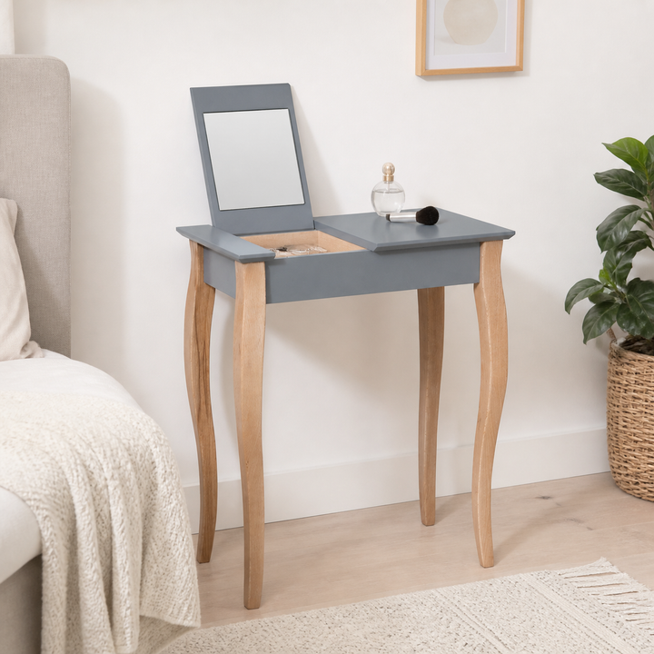 LILLO Sminkebord med spejl - 65x35cm Hvide Ben / Mørkegrå – materiale- eller konstruktionsdetalje