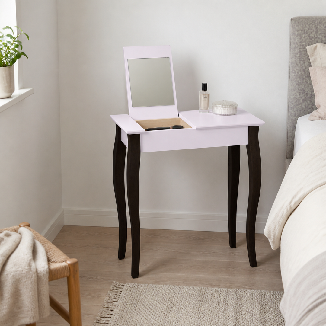 LILLO Sminkebord med spejl - 65x35cm Sorte Ben / Pink – hero i naturlig brug