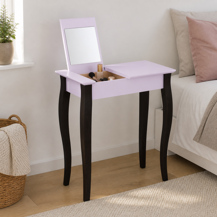 LILLO Sminkebord med spejl - 65x35cm Sorte Ben / Pink – vigtigste funktion