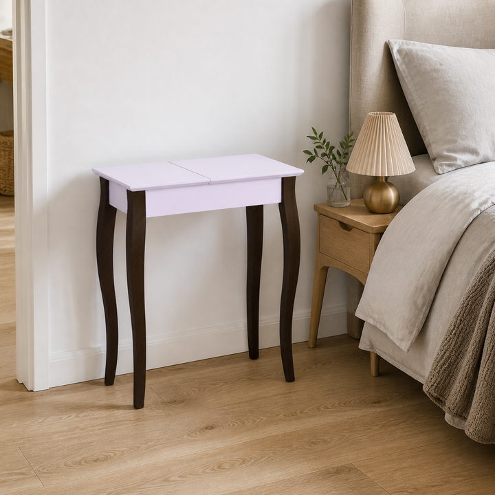LILLO Sminkebord med spejl - 65x35cm Sorte Ben / Pink – hele produktet lukket i hjemmet