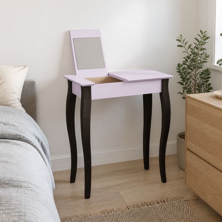 LILLO Sminkebord med spejl - 65x35cm Sorte Ben / Pink – materiale- eller konstruktionsdetalje