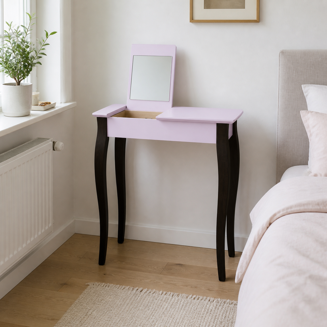 LILLO Sminkebord med spejl - 65x35cm Sorte Ben / Pink – anden naturlig anvendelse eller vinkel