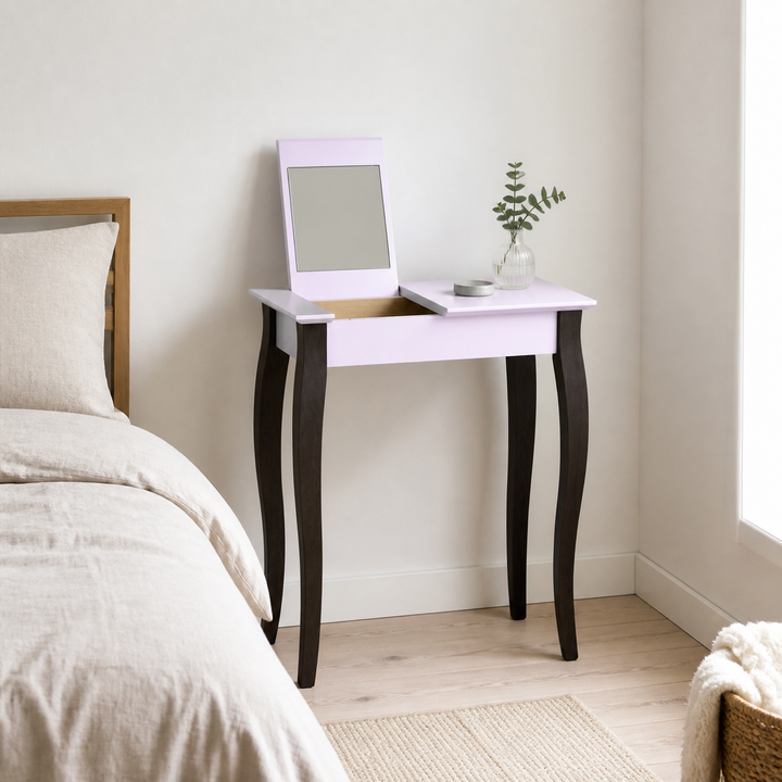 LILLO Sminkebord med spejl - 65x35cm Sorte Ben / Pink – supplerende neutral dagslysscene