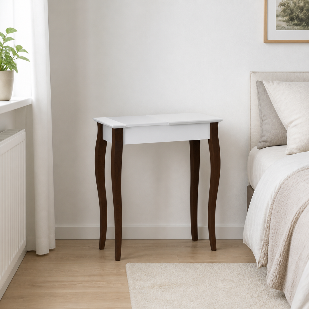 LILLO Sminkebord med spejl - 65x35cm, sorte ben / lysegrå bordplade – hele produktet lukket i hjemmet