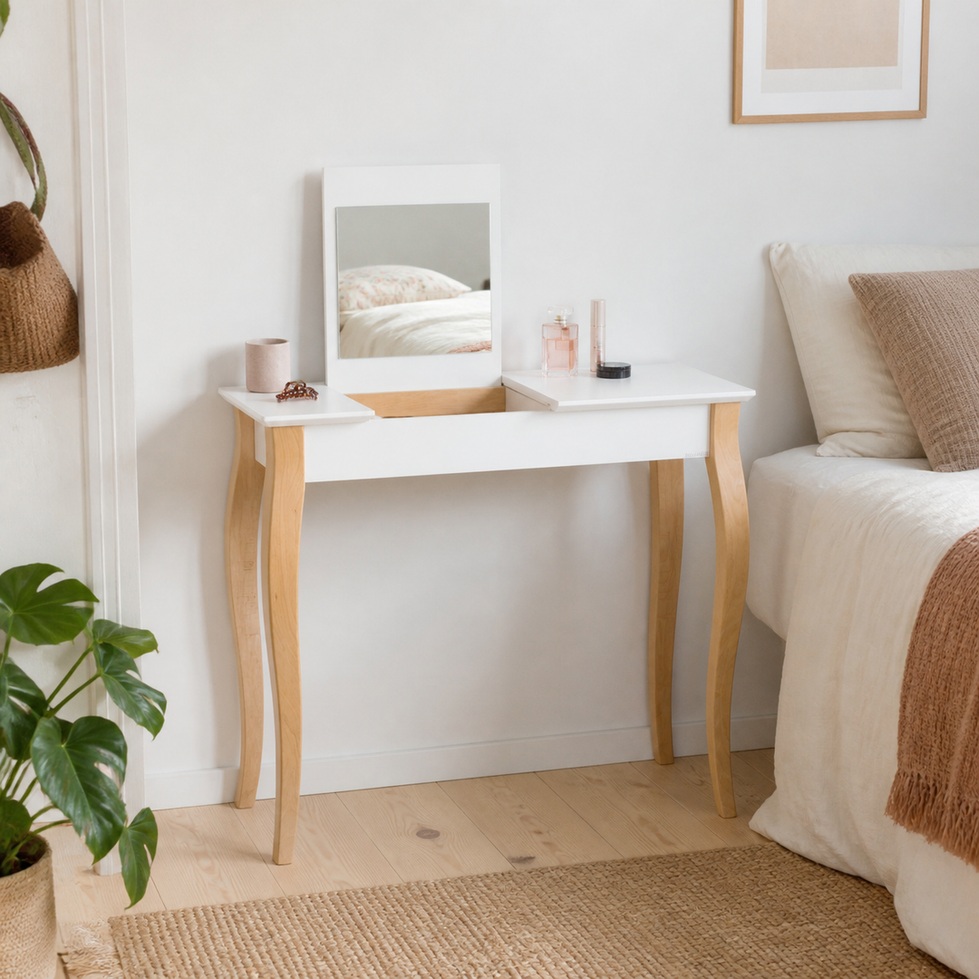 LILLO Sminkebord med spejl - 85x35cm Hvid – hero i naturlig brug