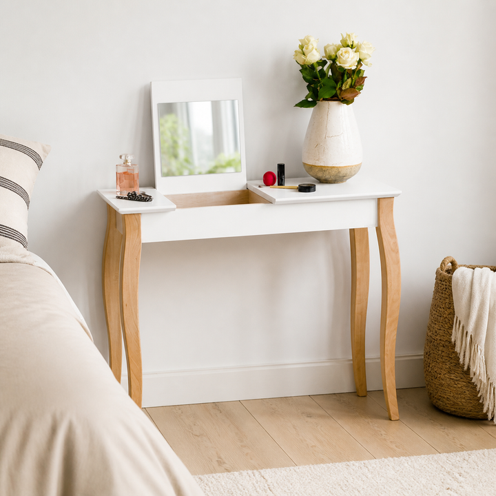 LILLO Sminkebord med spejl - 85x35cm Hvid – vigtigste funktion