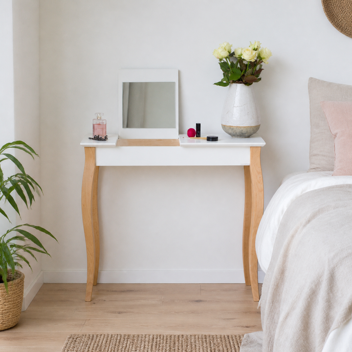 LILLO Sminkebord med spejl - 85x35cm Hvid – hele produktet lukket i hjemmet
