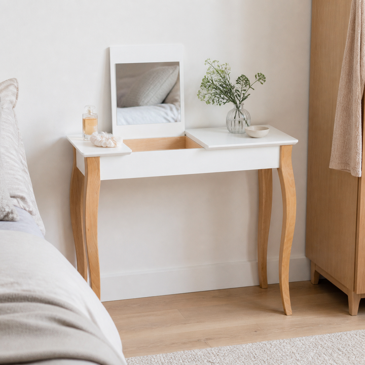 LILLO Sminkebord med spejl - 85x35cm Hvid – materiale- eller konstruktionsdetalje