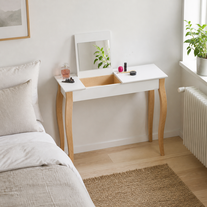 LILLO Sminkebord med spejl - 85x35cm Hvid – anden naturlig anvendelse eller vinkel