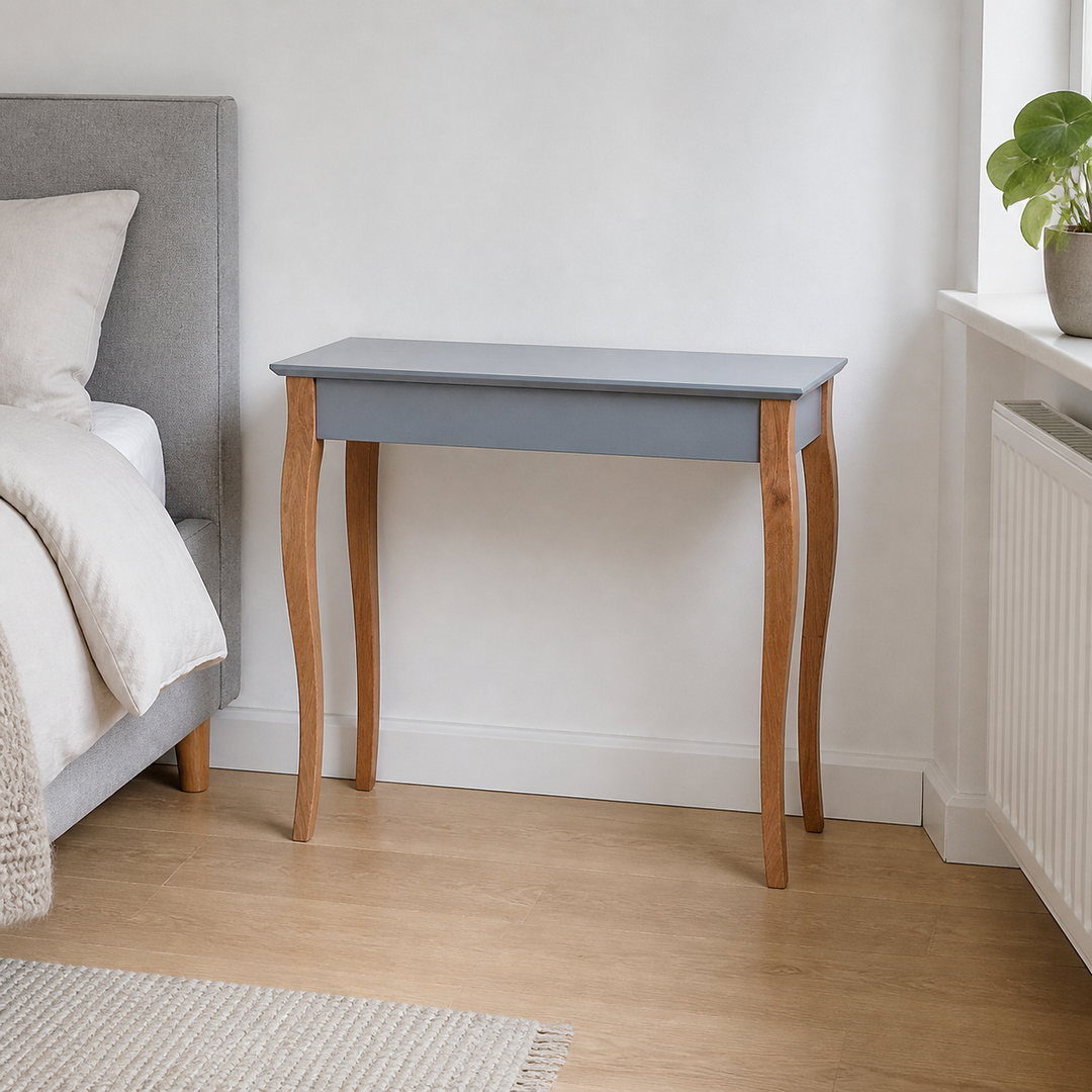 LILLO Sminkebord med spejl - 85x35cm Mørkegrå – hele produktet lukket i hjemmet