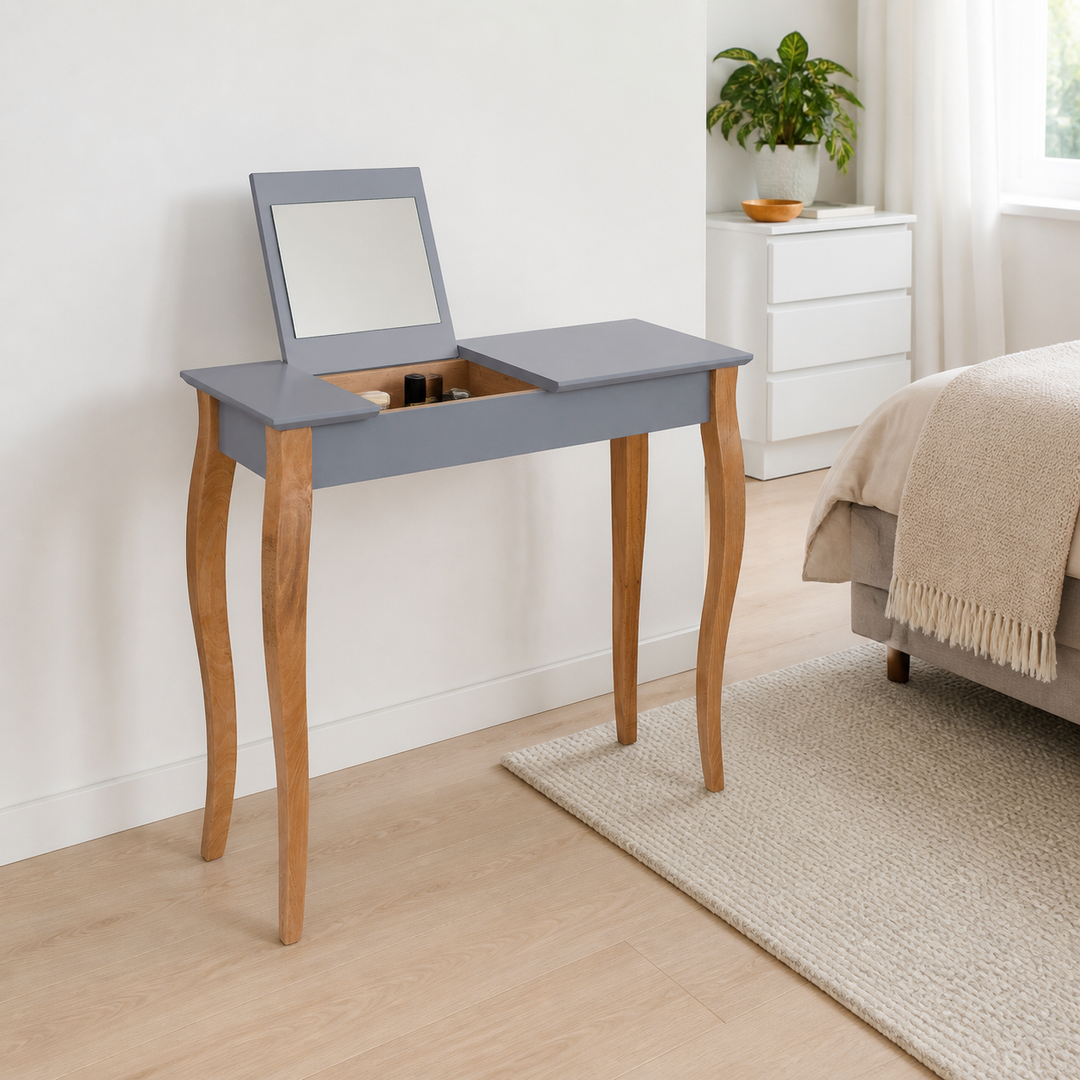 LILLO Sminkebord med spejl - 85x35cm Mørkegrå – anden naturlig anvendelse eller vinkel
