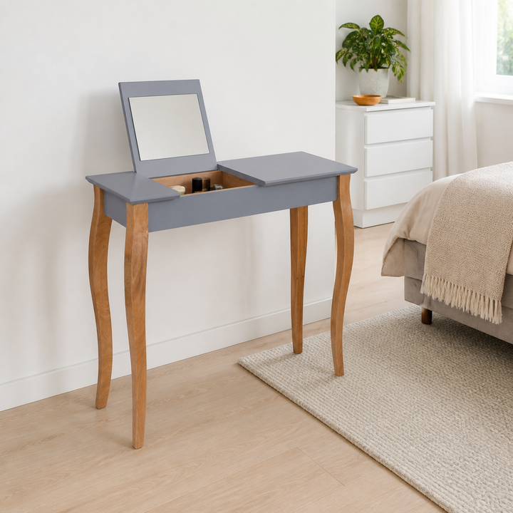 LILLO Sminkebord med spejl - 85x35cm Mørkegrå – anden naturlig anvendelse eller vinkel