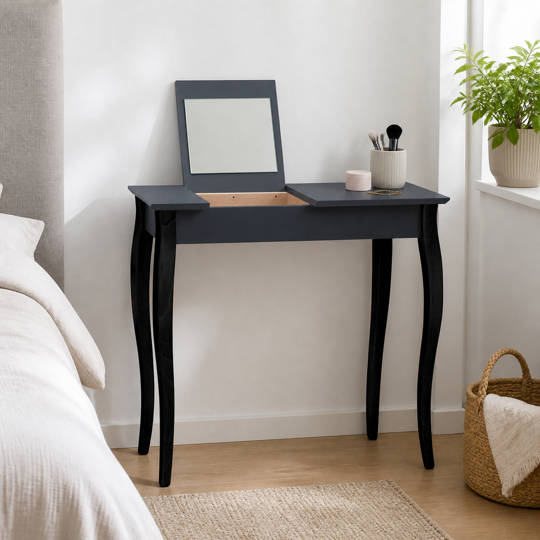 LILLO Sminkebord med spejl - 85x35cm sorte ben / grafit – hero i naturlig brug