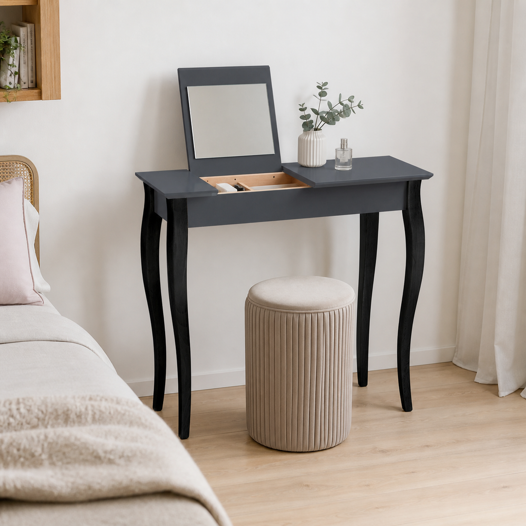 LILLO Sminkebord med spejl - 85x35cm sorte ben / grafit – vigtigste funktion