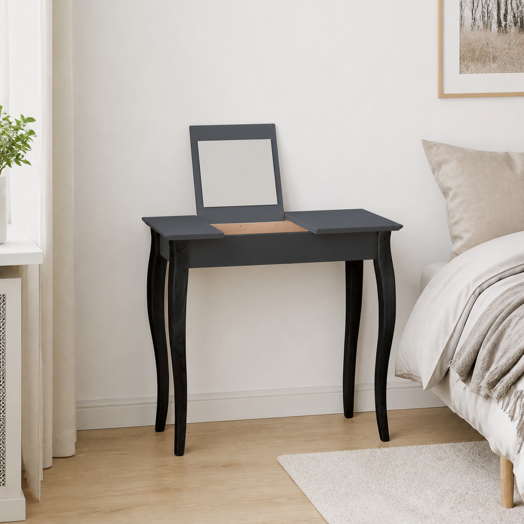 LILLO Sminkebord med spejl - 85x35cm sorte ben / grafit – hele produktet lukket i hjemmet