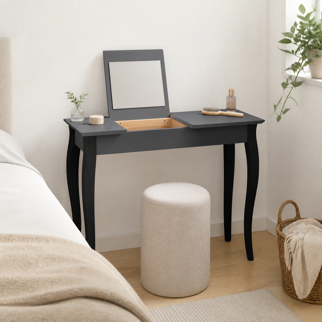 LILLO Sminkebord med spejl - 85x35cm sorte ben / grafit – materiale- eller konstruktionsdetalje