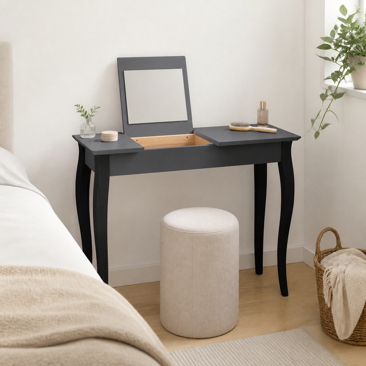 LILLO Sminkebord med spejl - 85x35cm sorte ben / grafit – materiale- eller konstruktionsdetalje